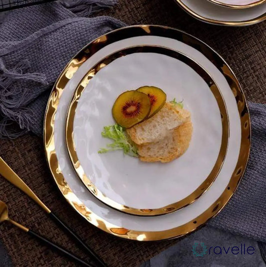 PEARL - Luxe porseleinen borden set met vergulde rand