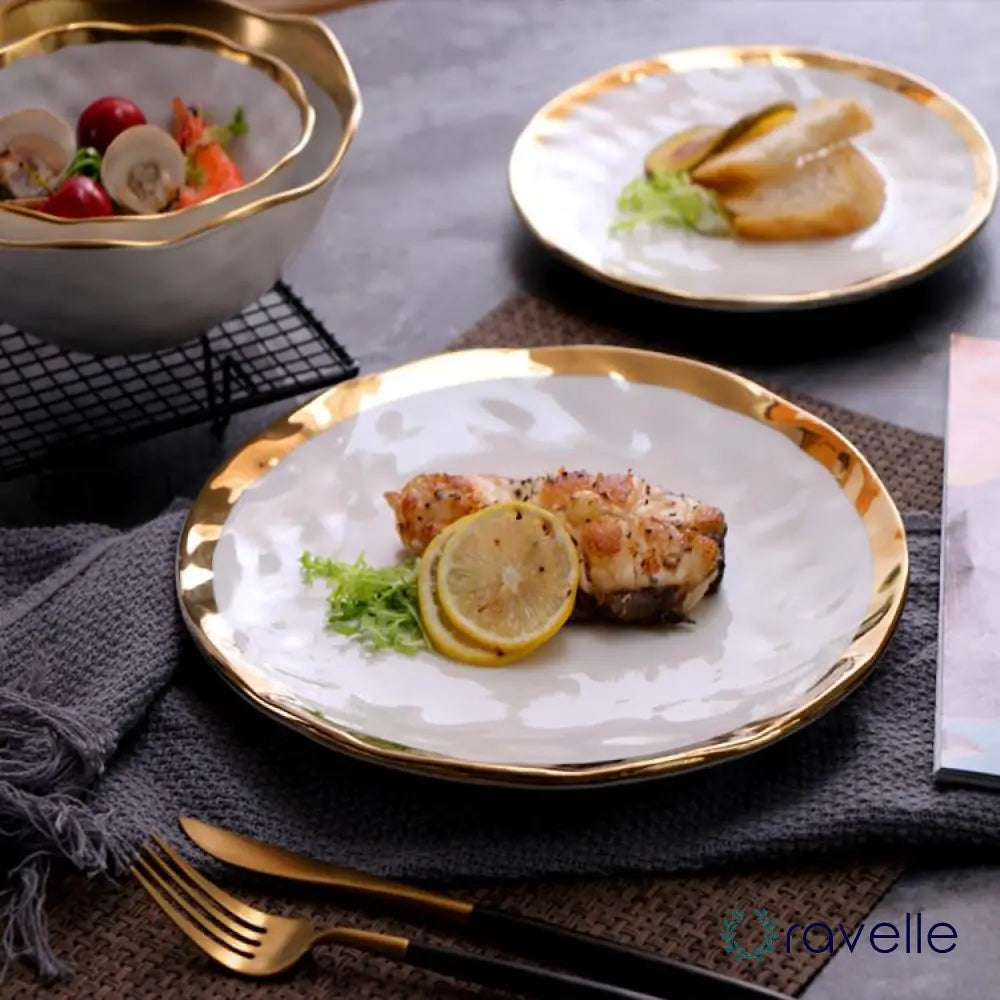 PEARL - Luxe porseleinen borden set met vergulde rand