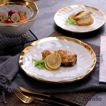 PEARL - Luxe porseleinen borden set met vergulde rand