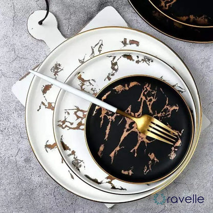 LIGHTNING - Luxe porseleinen bord met vergulde accenten