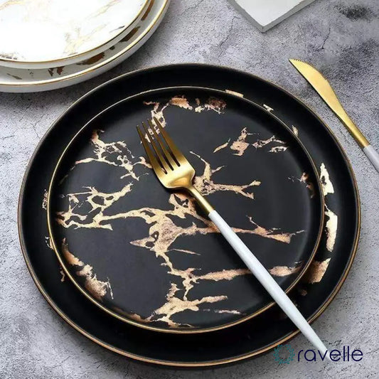 LIGHTNING - Luxe porseleinen bord met vergulde accenten