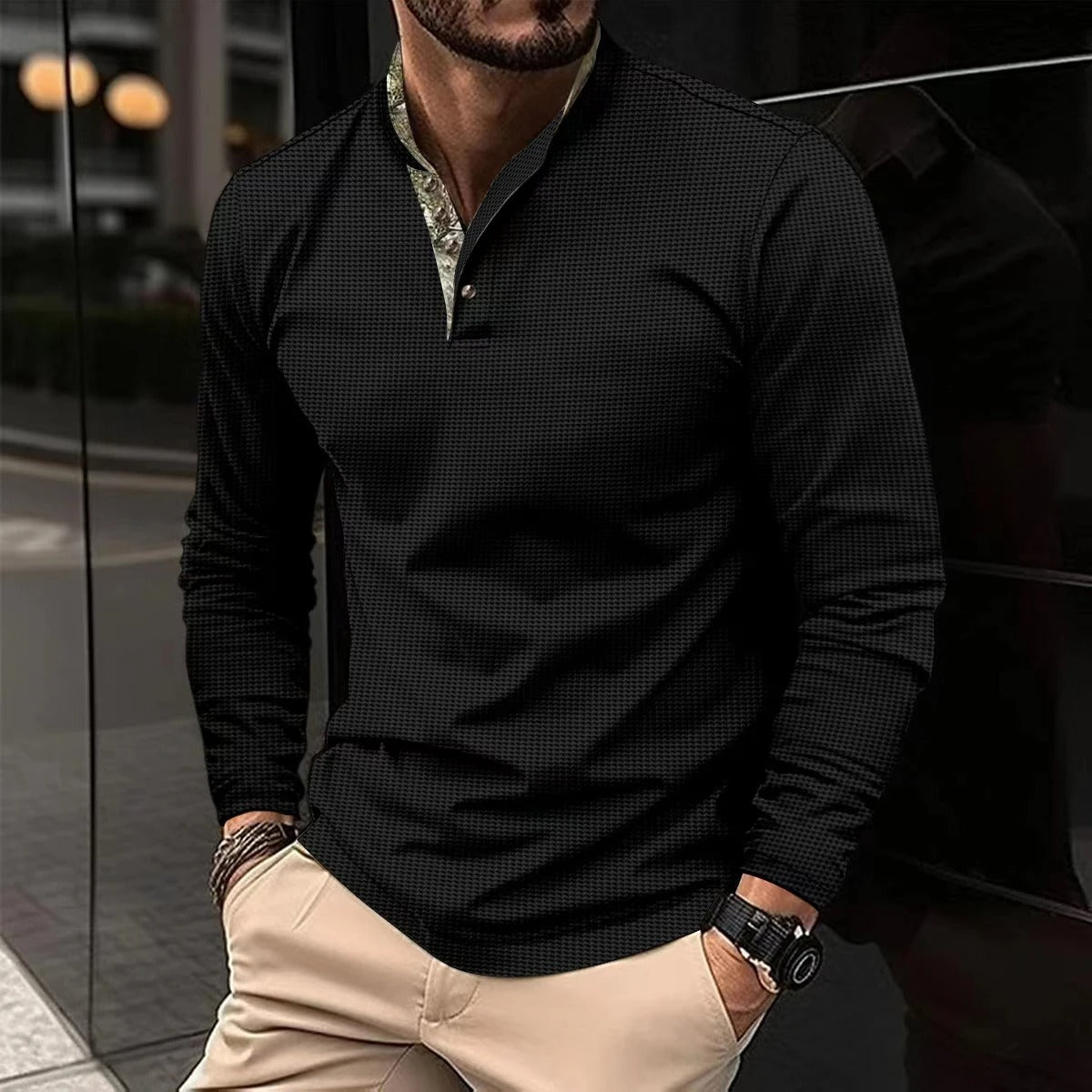 Stijlvol Longsleevepolo Met Gekleurde Kraag Voor Heren – NX