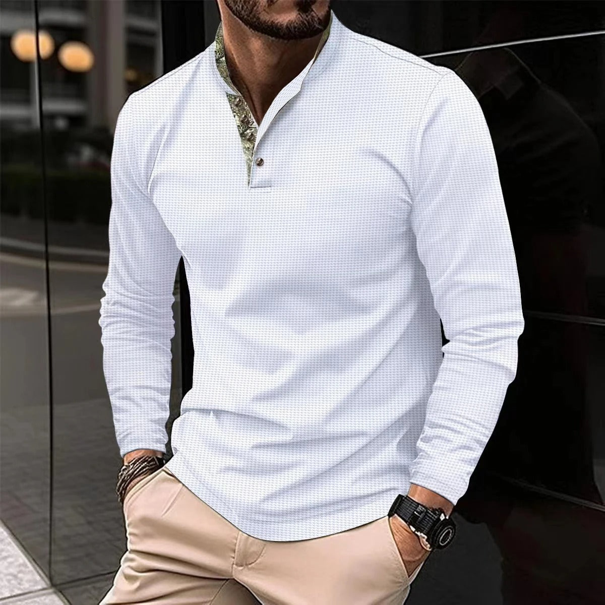 Stijlvol Longsleevepolo Met Gekleurde Kraag Voor Heren – NX