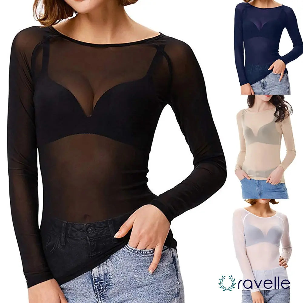 Verleidelijke mesh dames top met lange mouwen – NOIRÉA SHEER
