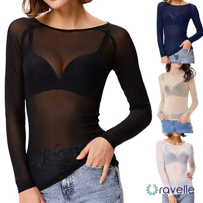 Verleidelijke mesh dames top met lange mouwen – NOIRÉA SHEER